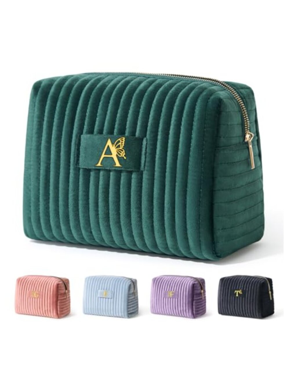 Velvet Initial A Makeup Bag Travel Cosmetic Pouch Butterfly Monogram